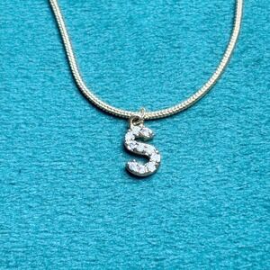 Gold Tone Initial Letter S Pendant Snake Chain Necklace Cubic Zirconia